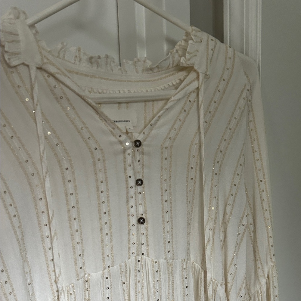 Anthropologie Cream and Gold Striped Dress